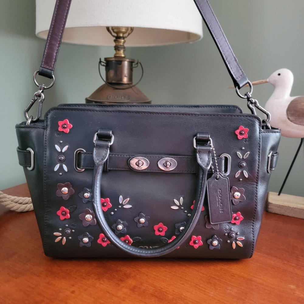 Coach F59450 Blake Carryall 25 Floral Black Red Leather Satchel Bag - Picture 16 of 16